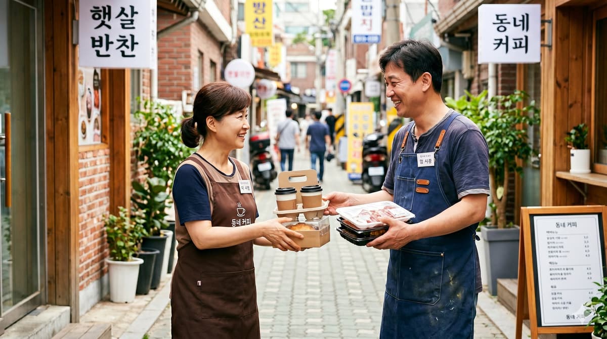 이웃 사장님들이 서로 교환하는 모습